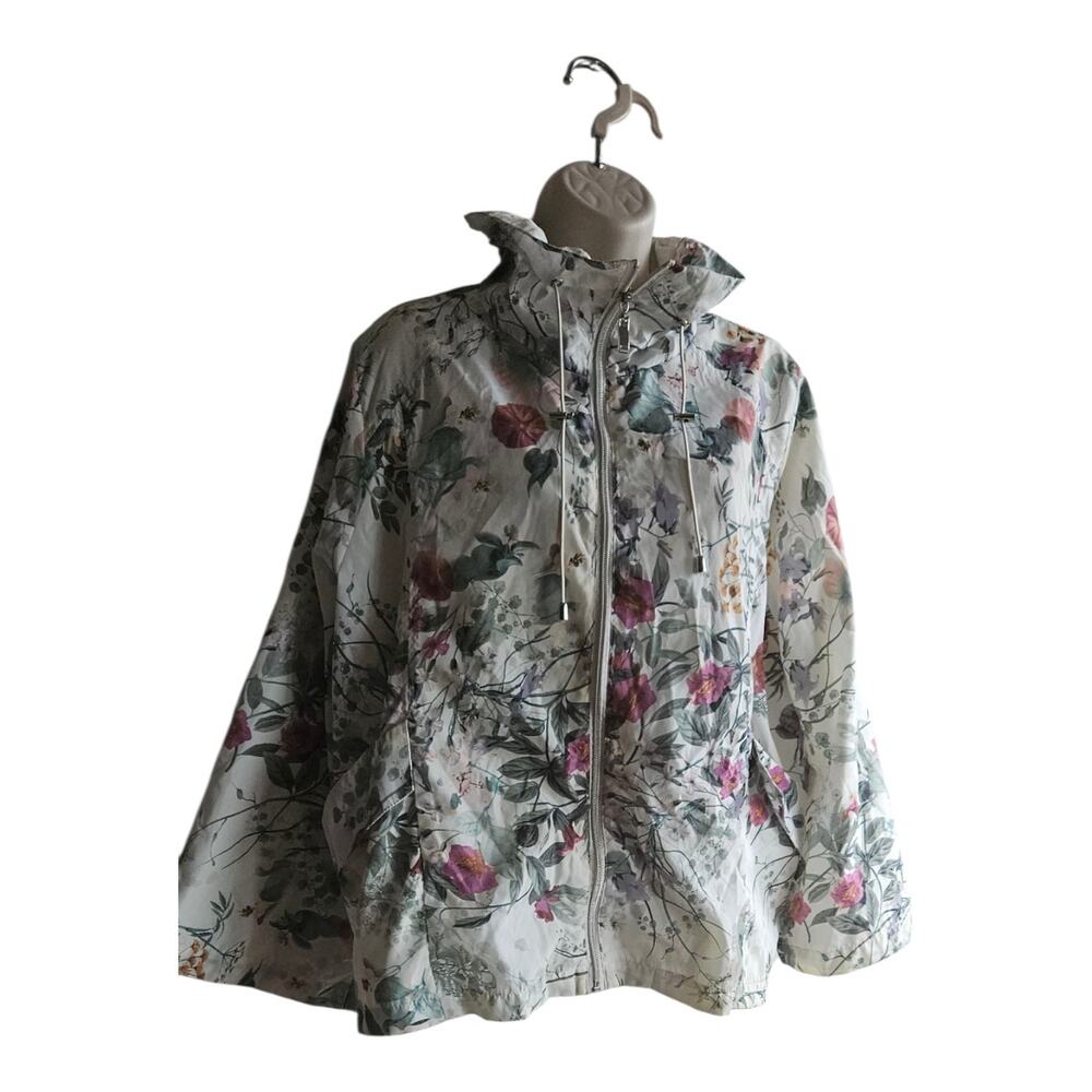 Voulez Vous Women's Floral Zip Up Jungle Print Rain Jacket Size 16 Multicolor